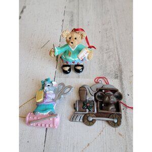 Vintage bear mouse hair style cut train variety ornament Xmas set